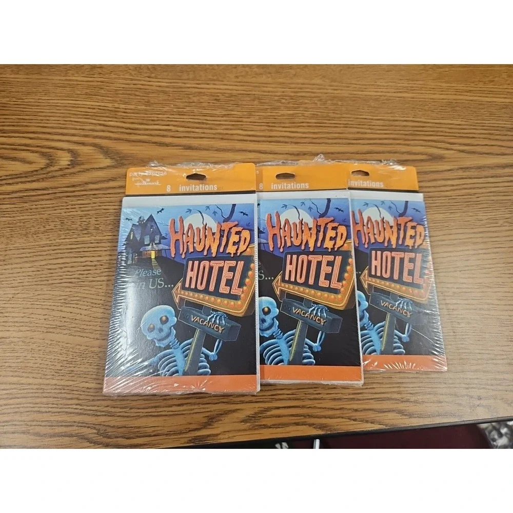 Halloween Hallmark Party Invitations 3pks Cards Haunted Hotel &‎ Skeleton NIP